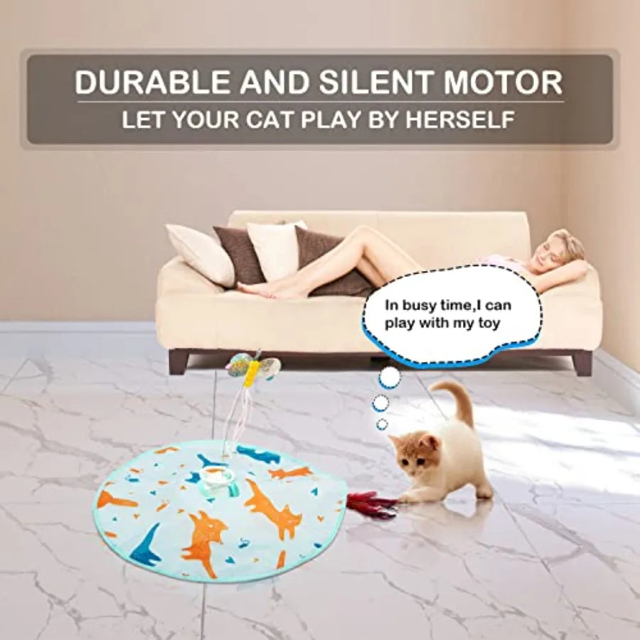 2in1 Rechargeable Motion Activated Interactive Cat Toys for Indoor Cats Long Motor Cat Chasing Toy for Exercise Moving Butterf