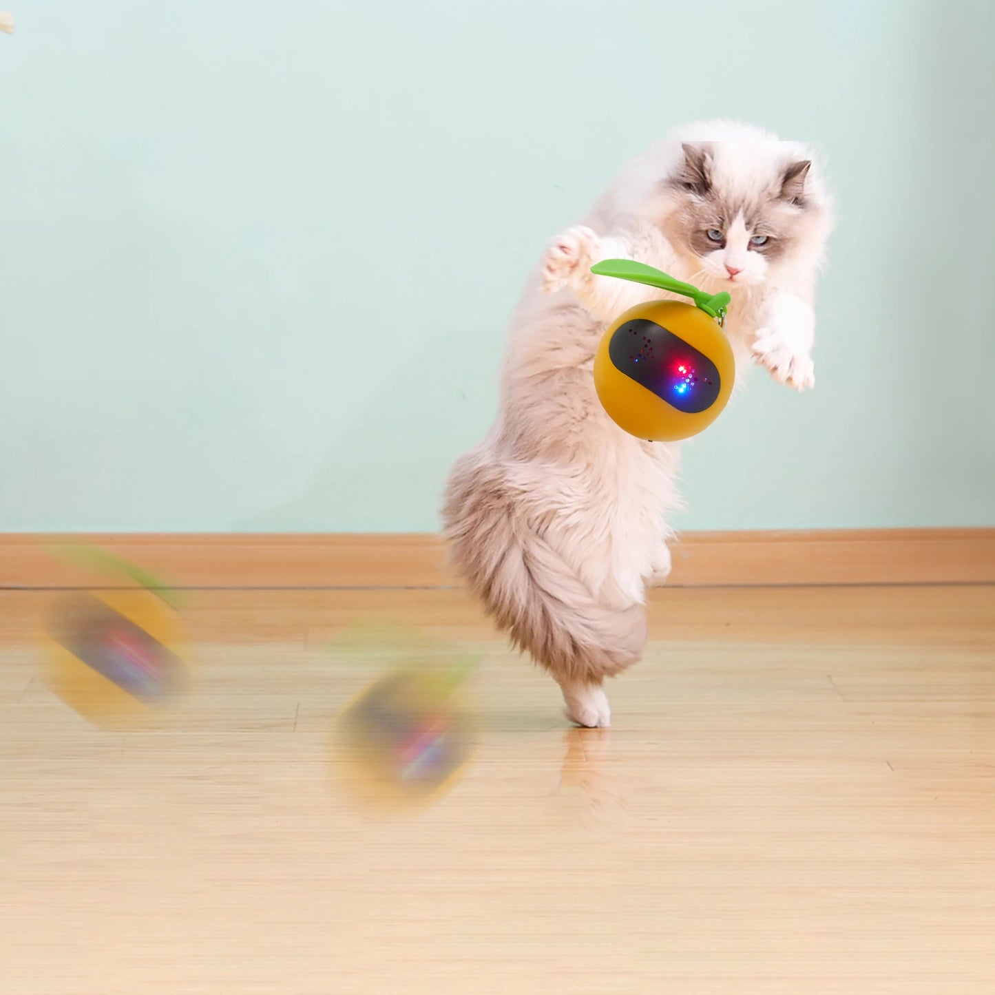 Interactive Cat Toy Electric Moving Ball Automatic Rolling with LED Light Feather Bell Rechargeable for Cats