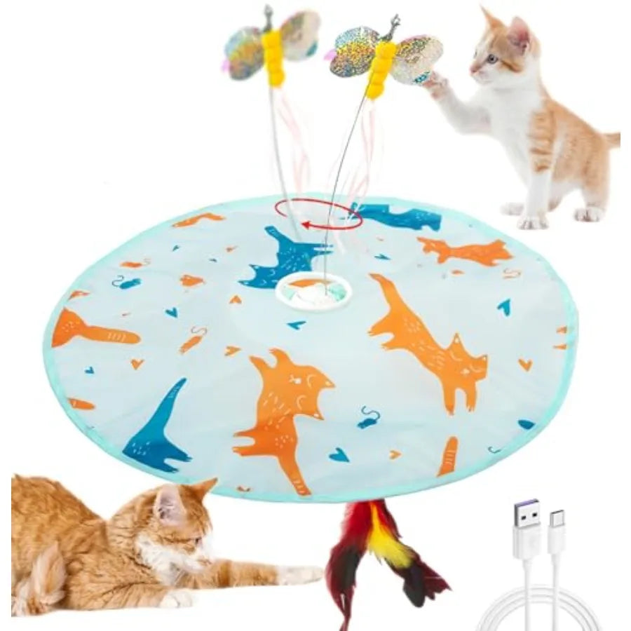 2in1 Rechargeable Motion Activated Interactive Cat Toys for Indoor Cats Long  Motor Cat Chasing Toy for Exercise Moving Butterf
