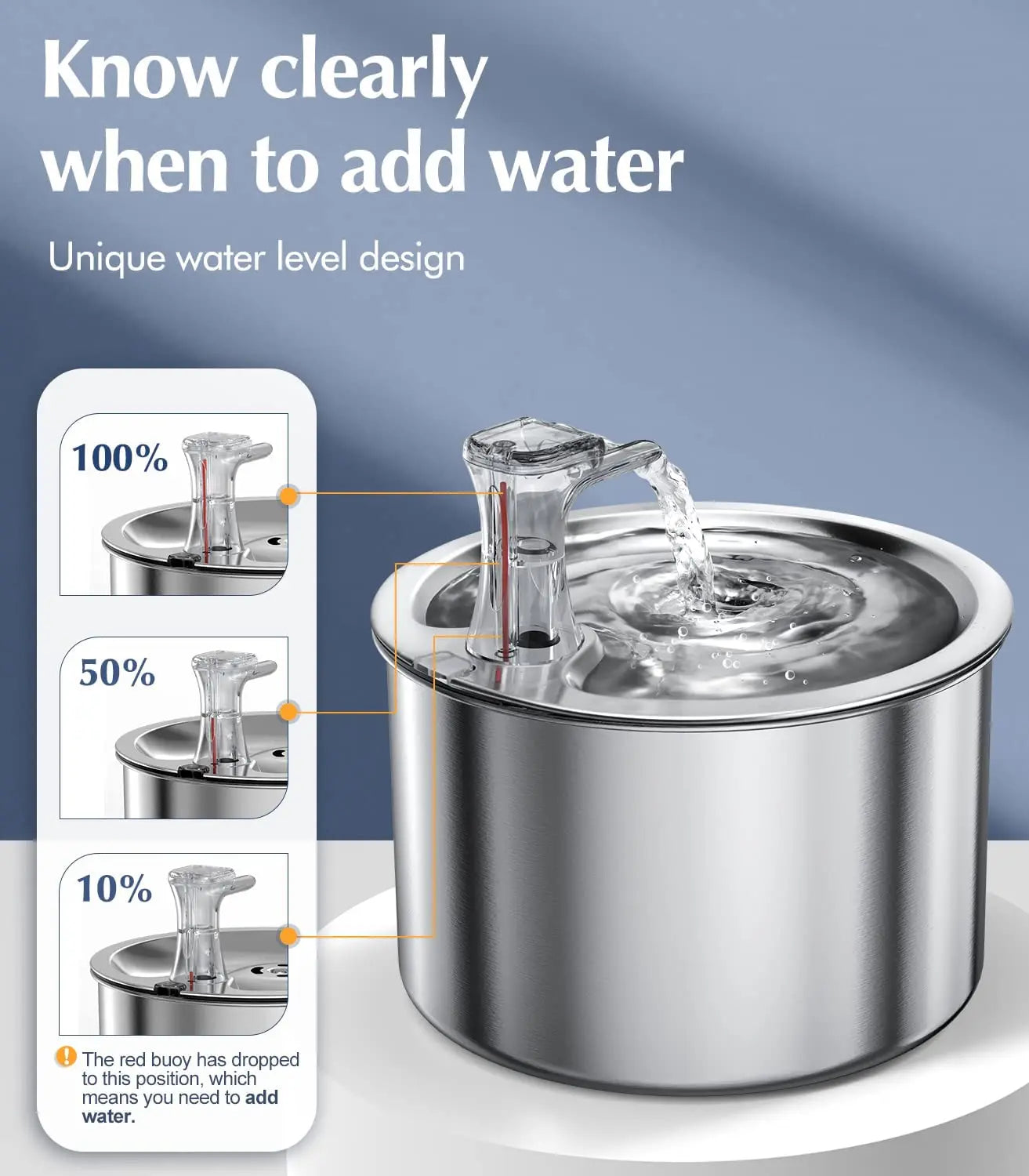 2L fully stainless steel pet water dispenser automatic cat water fountain with red water level