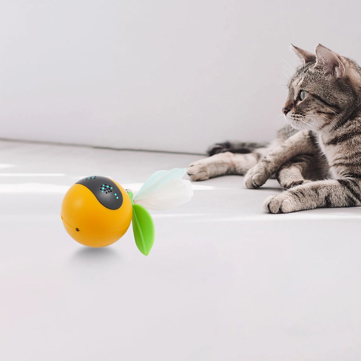 Interactive Cat Toy Electric Moving Ball Automatic Rolling with LED Light Feather Bell Rechargeable for Cats
