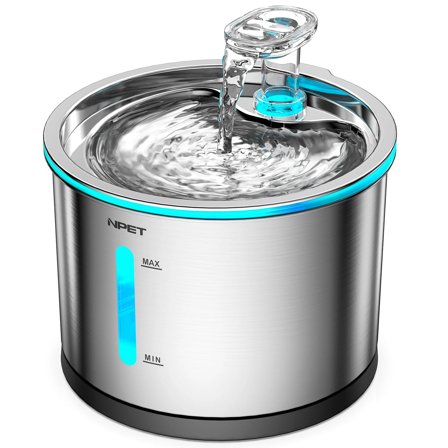 Cat Water Fountain Stainless Steel, 50oz/1.5L Dishwasher Safe Pet Water Fountain with Visible Window Light for Cats