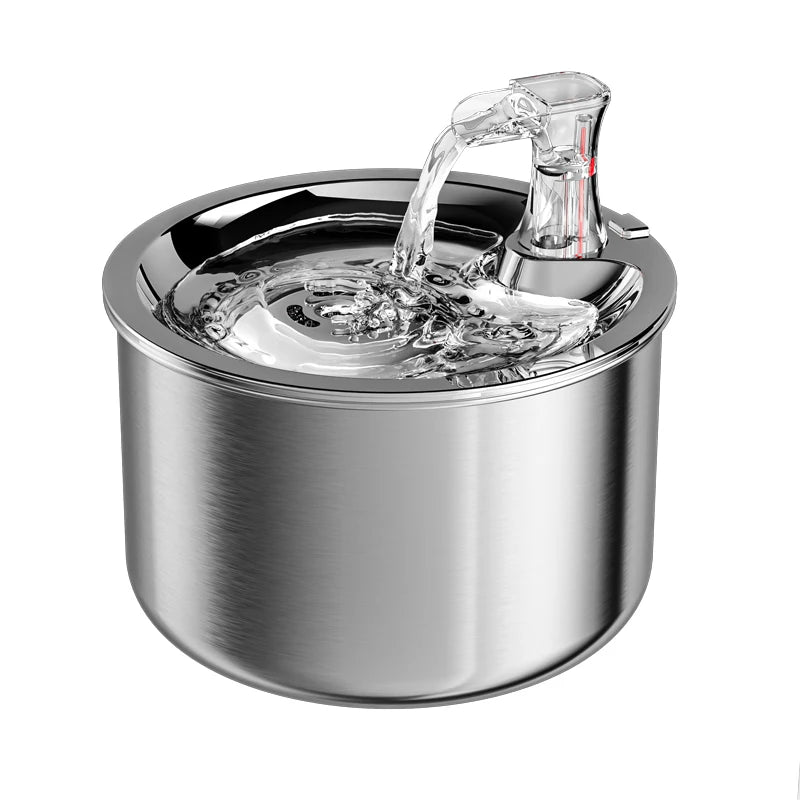 2L fully stainless steel pet water dispenser automatic cat water fountain with red water level