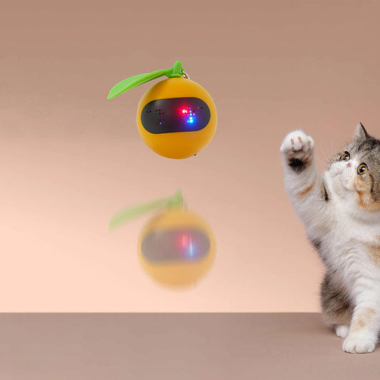 Interactive Cat Toy Electric Moving Ball Automatic Rolling with LED Light Feather Bell Rechargeable for Cats