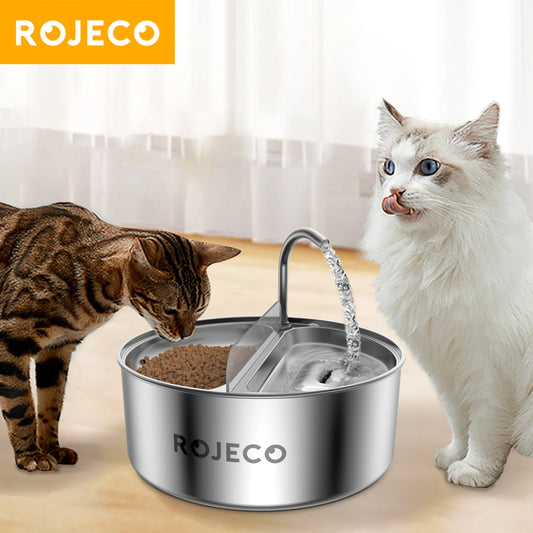 ROJECO 2 in 1 Automatic Pet Water Dispenser With Feeder Bowl Stainless Steel Dog Water Fountain Smart Cat Food Feeding Drinker
