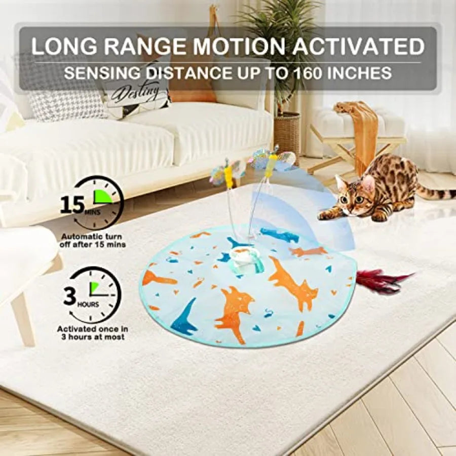 2in1 Rechargeable Motion Activated Interactive Cat Toys for Indoor Cats Long  Motor Cat Chasing Toy for Exercise Moving Butterf
