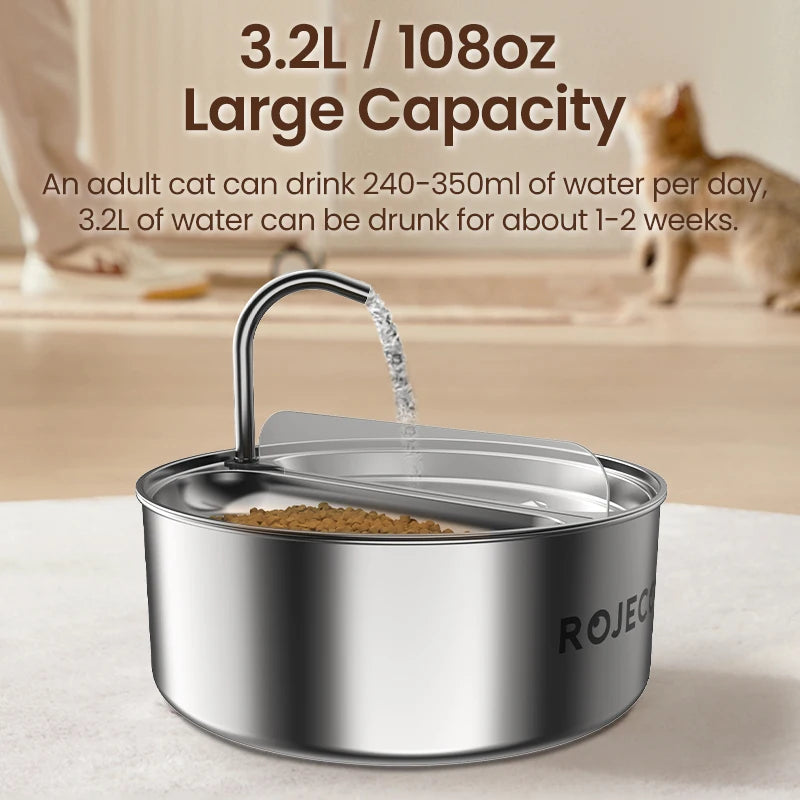 ROJECO 2 in 1 Automatic Pet Water Dispenser With Feeder Bowl Stainless Steel Dog Water Fountain Smart Cat Food Feeding Drinker