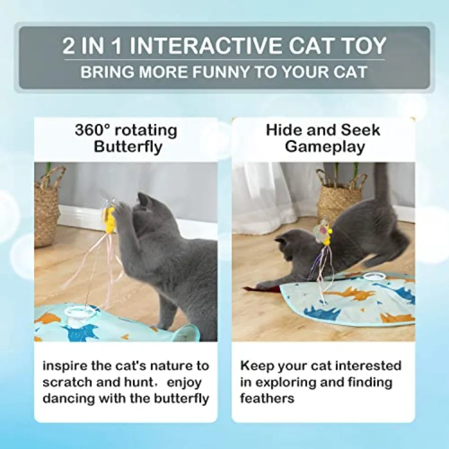 2in1 Rechargeable Motion Activated Interactive Cat Toys for Indoor Cats Long  Motor Cat Chasing Toy for Exercise Moving Butterf