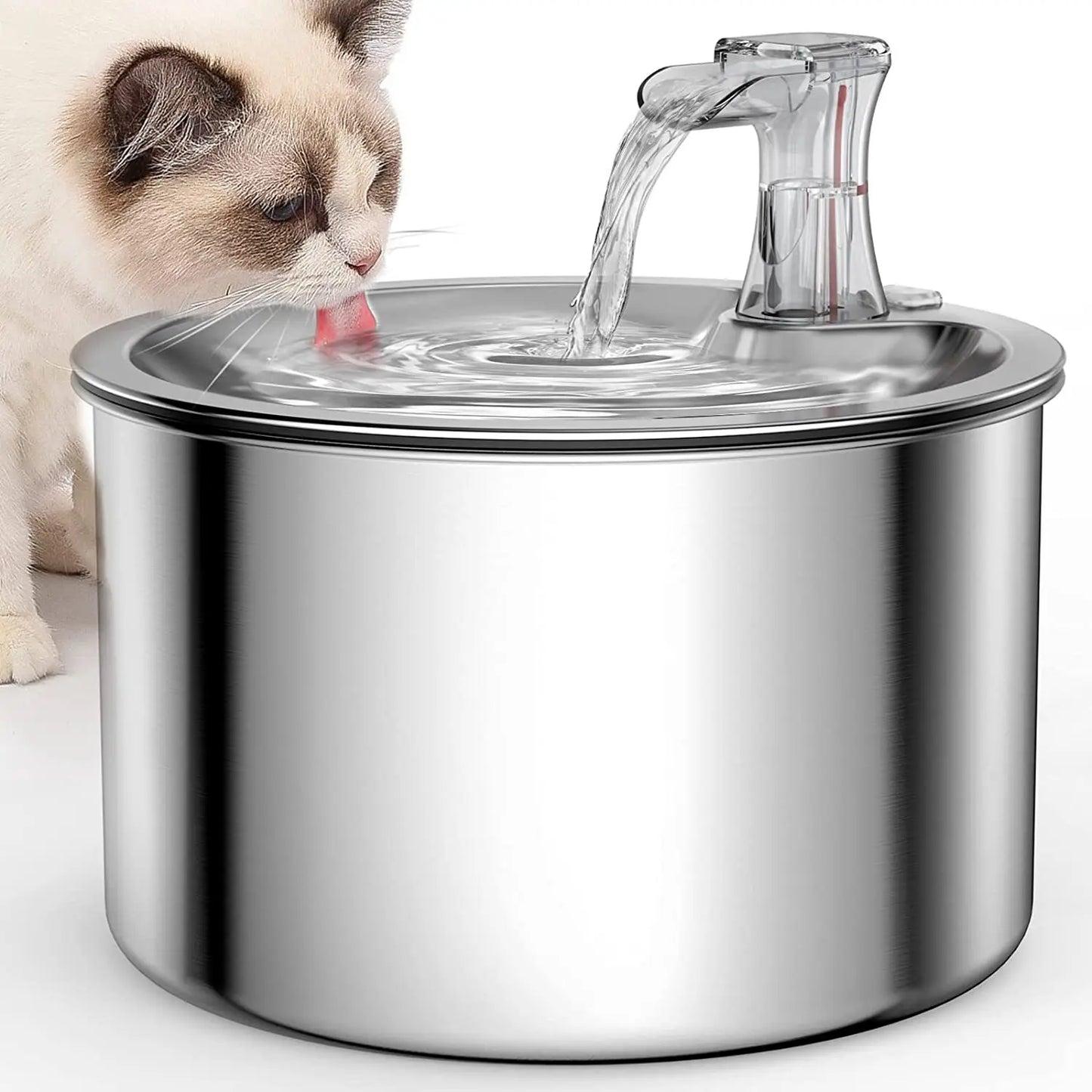 2L fully stainless steel pet water dispenser automatic cat water fountain with red water level