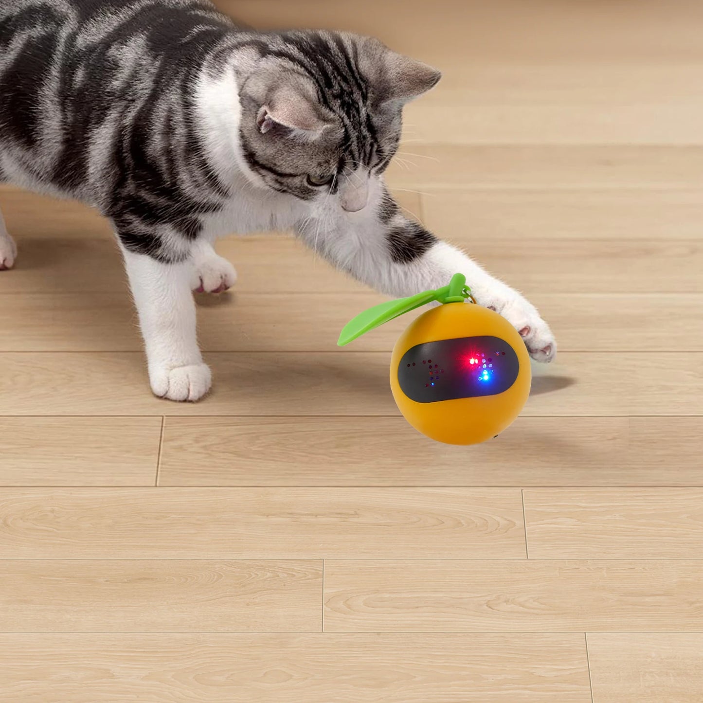 Interactive Cat Toy Electric Moving Ball Automatic Rolling with LED Light Feather Bell Rechargeable for Cats