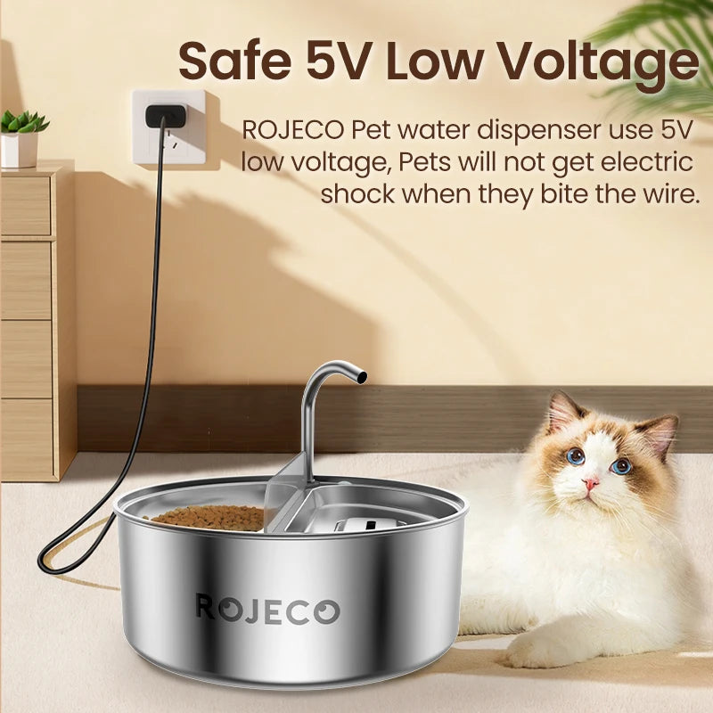 ROJECO 2 in 1 Automatic Pet Water Dispenser With Feeder Bowl Stainless Steel Dog Water Fountain Smart Cat Food Feeding Drinker