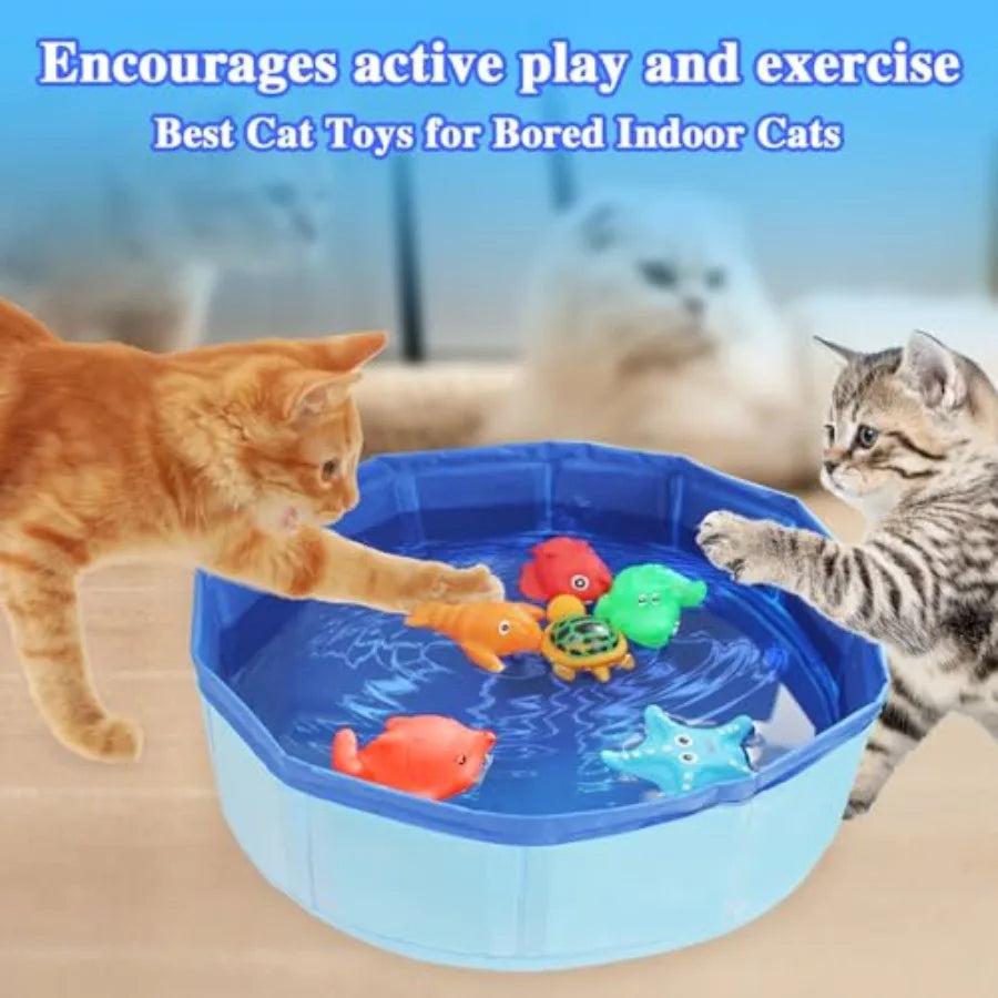 Cat Pool ToyPortable Cat Water Toy with Interactive Fish Toys Engaging Interactive Cat Toys for Indoor Cats 6 PCS Blue Set for