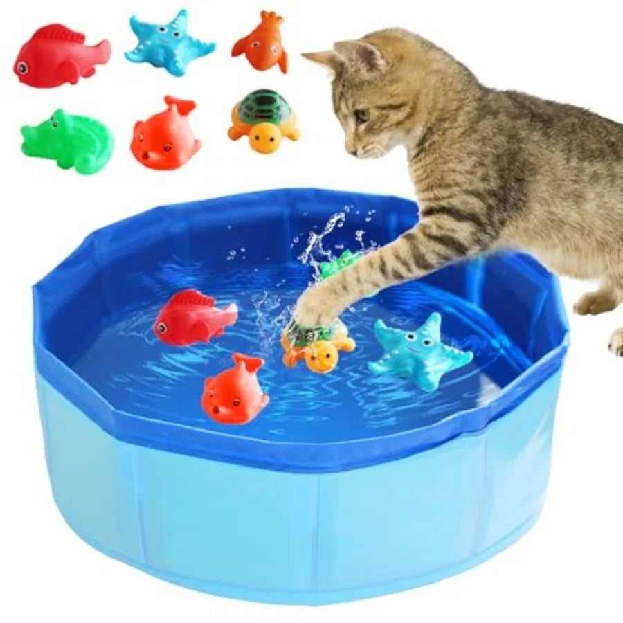 Cat Pool ToyPortable Cat Water Toy with Interactive Fish Toys Engaging Interactive Cat Toys for Indoor Cats 6 PCS Blue Set for