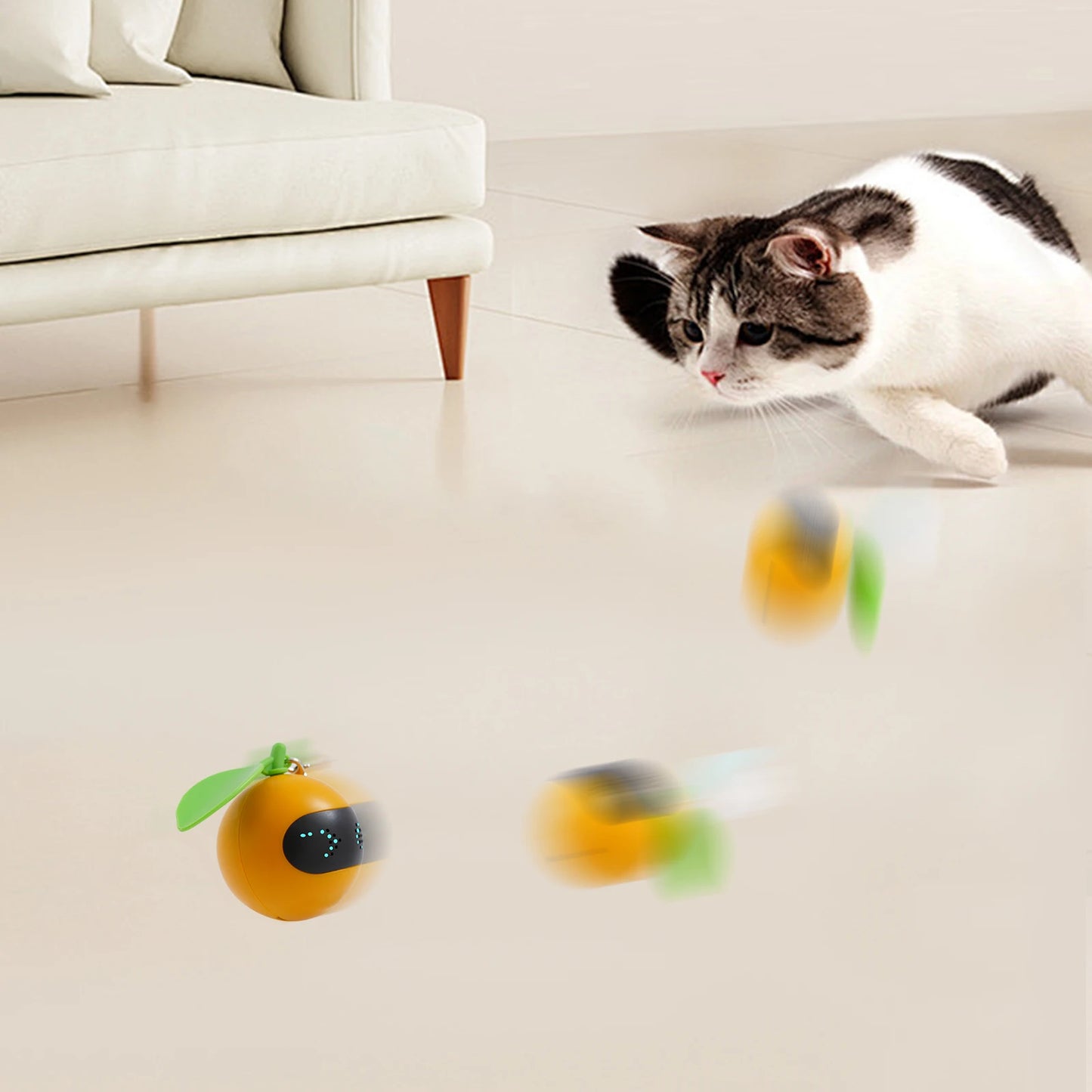 Interactive Cat Toy Electric Moving Ball Automatic Rolling with LED Light Feather Bell Rechargeable for Cats